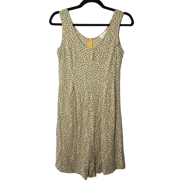 Vintage Moda INTL Butter Yellow & Blue Floral Print Romper Size Small - Picture 5 of 5